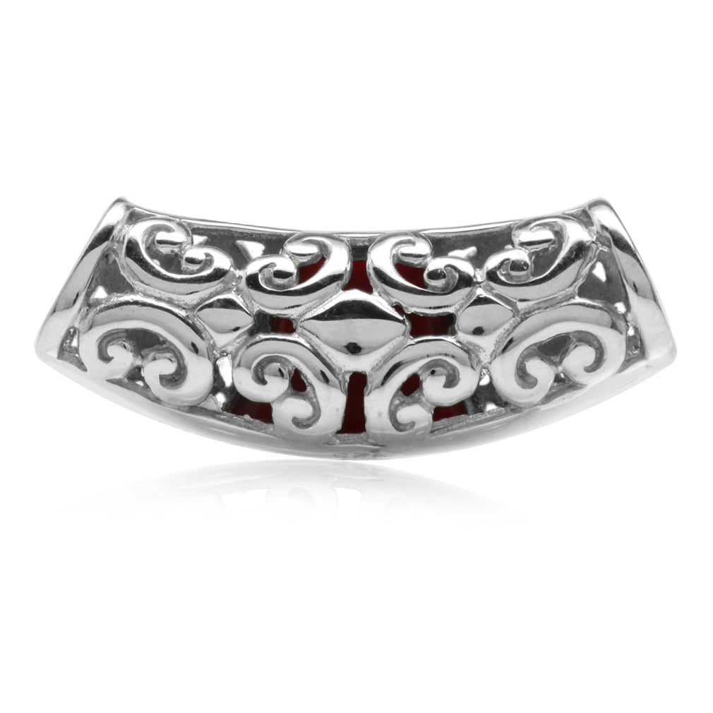 Silvershake Created Red Coral Inlay White Gold Plated 925 Sterling Silver Filigree Slide Pendant - Silvershake-store