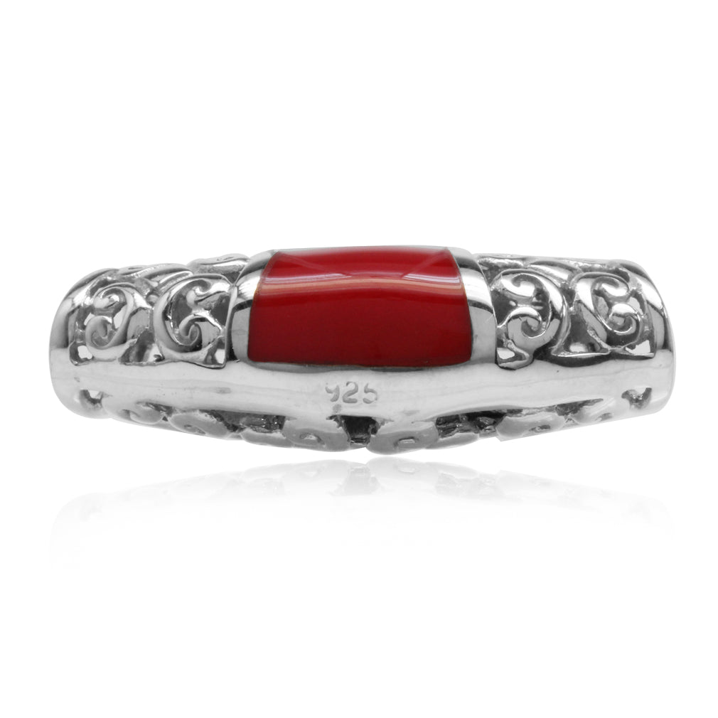 Silvershake Created Red Coral Inlay White Gold Plated 925 Sterling Silver Filigree Slide Pendant - Silvershake-store