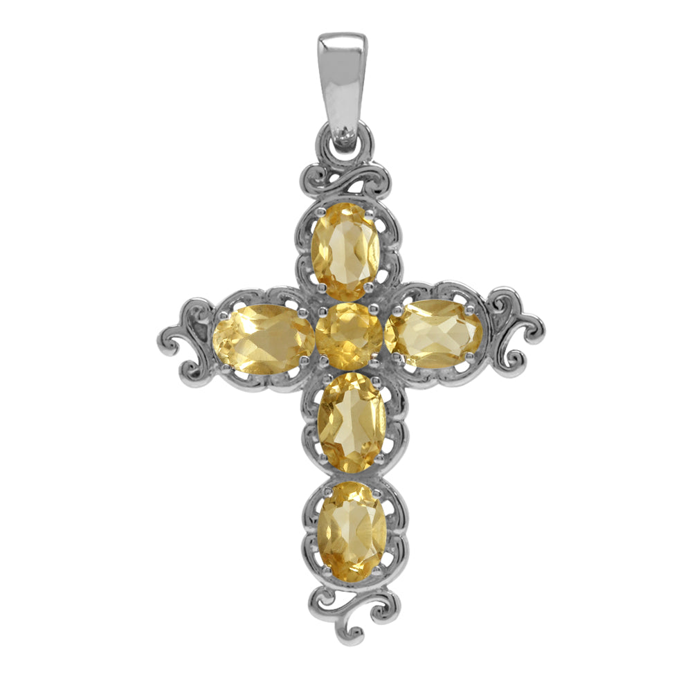 Silvershake 2.4ct. Natural Citrine White Gold Plated 925 Sterling Silver Victorian Cross Pendant - Silvershake-store