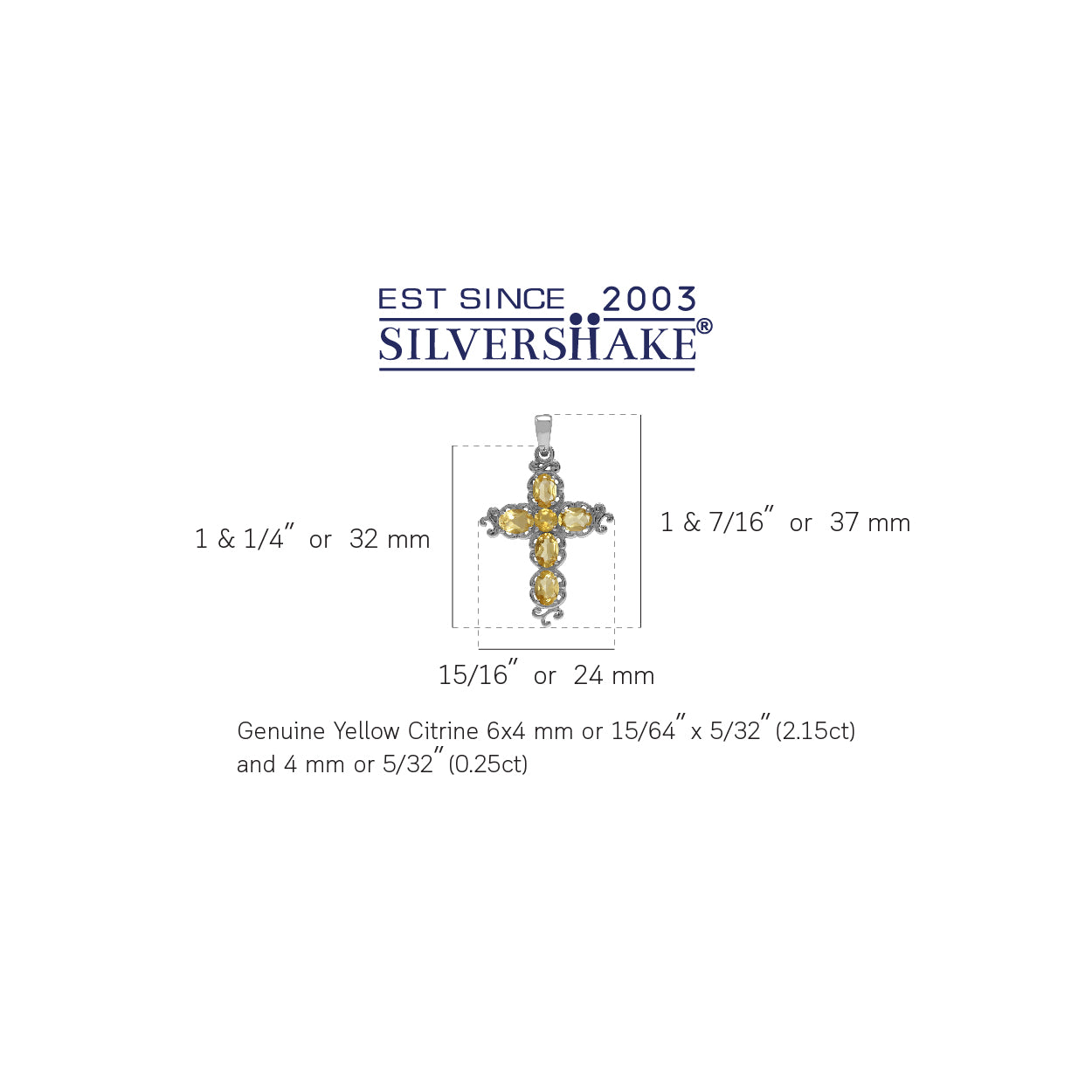 Silvershake 2.4ct. Natural Citrine White Gold Plated 925 Sterling Silver Victorian Cross Pendant - Silvershake-store