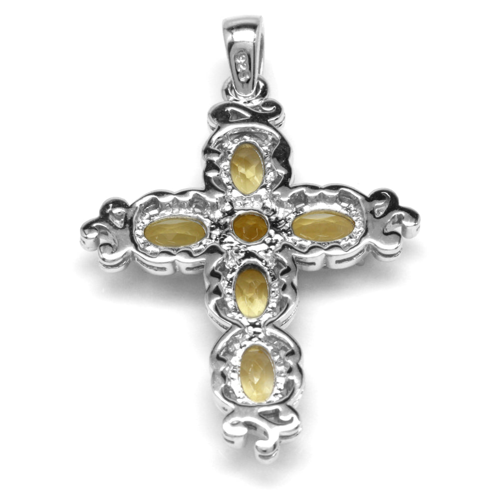 Silvershake 2.4ct. Natural Citrine White Gold Plated 925 Sterling Silver Victorian Cross Pendant - Silvershake-store