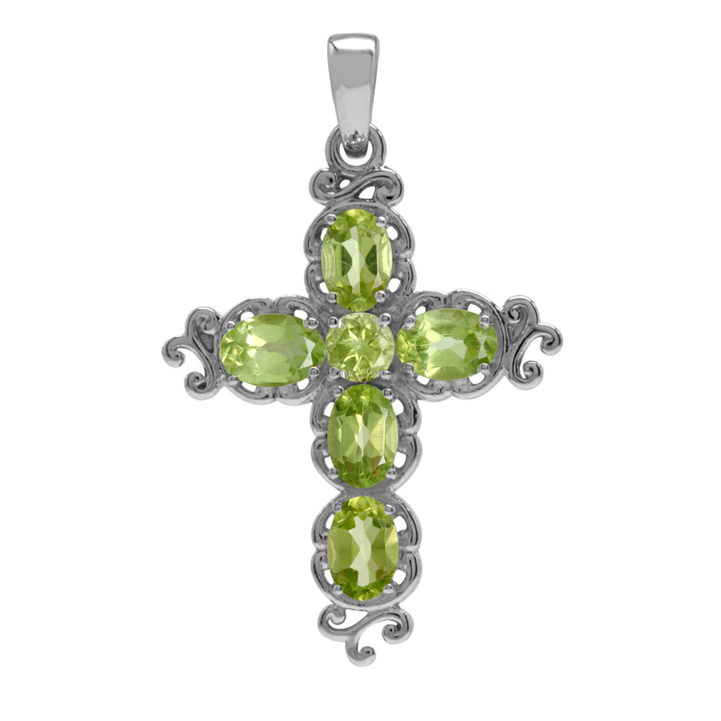 Silvershake 2.65ct. Natural Peridot White Gold Plated 925 Sterling Silver Victorian Cross Pendant - Silvershake-store