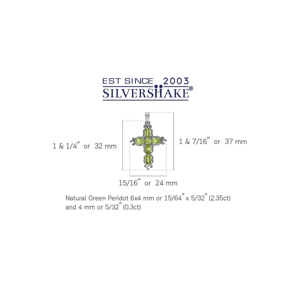 Silvershake 2.65ct. Natural Peridot White Gold Plated 925 Sterling Silver Victorian Cross Pendant - Silvershake-store