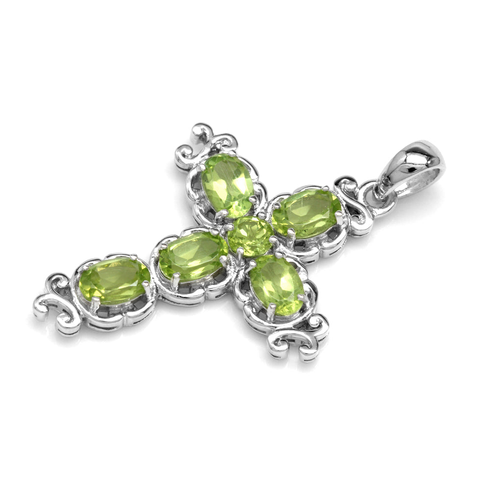 Silvershake 2.65ct. Natural Peridot White Gold Plated 925 Sterling Silver Victorian Cross Pendant - Silvershake-store