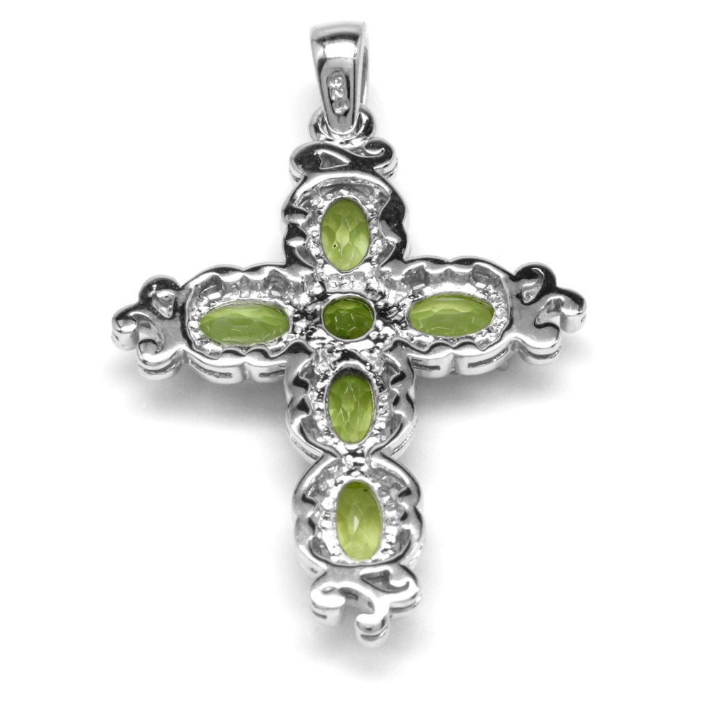 Silvershake 2.65ct. Natural Peridot White Gold Plated 925 Sterling Silver Victorian Cross Pendant - Silvershake-store