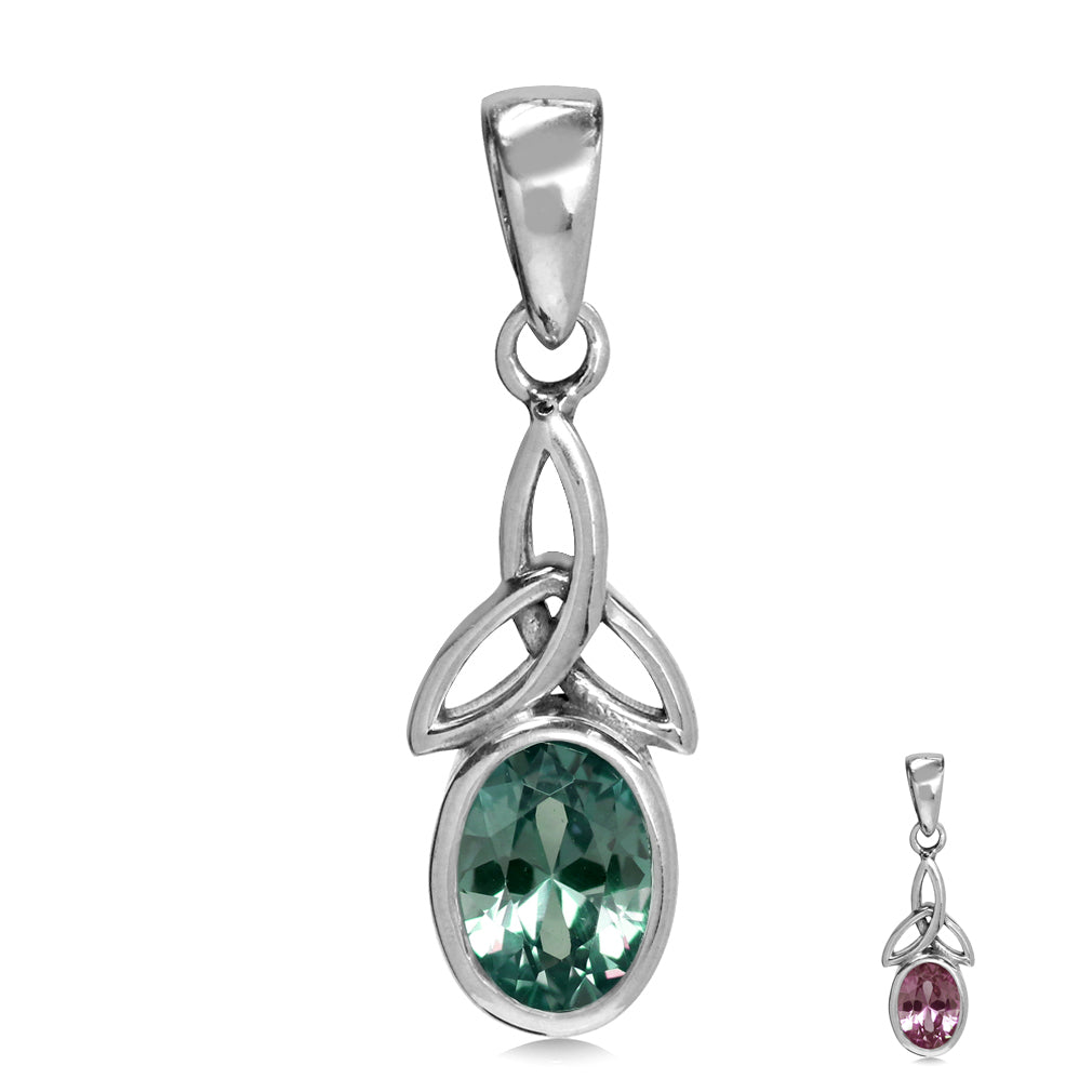Simulated Color Change Alexandrite 925 Sterling Silver Triquetra Celtic Knot Pendant June Gemstone Birthstone - Silvershake-store