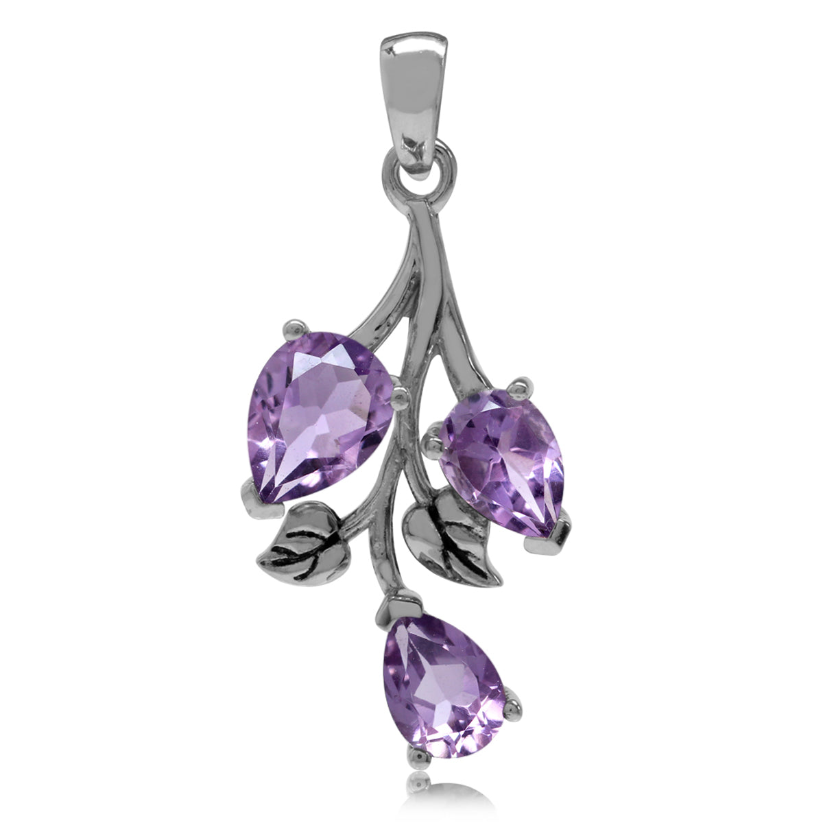 2.28ct. Natural Amethyst 925 Sterling Silver Leaf Pendant - Silvershake-store