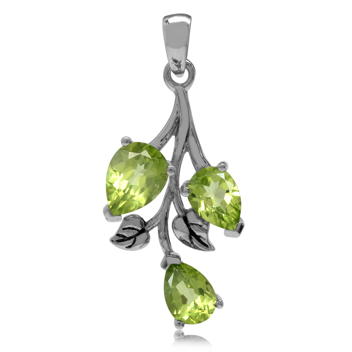 2.76ct. Natural Peridot 925 Sterling Silver Leaf Pendant - Silvershake-store