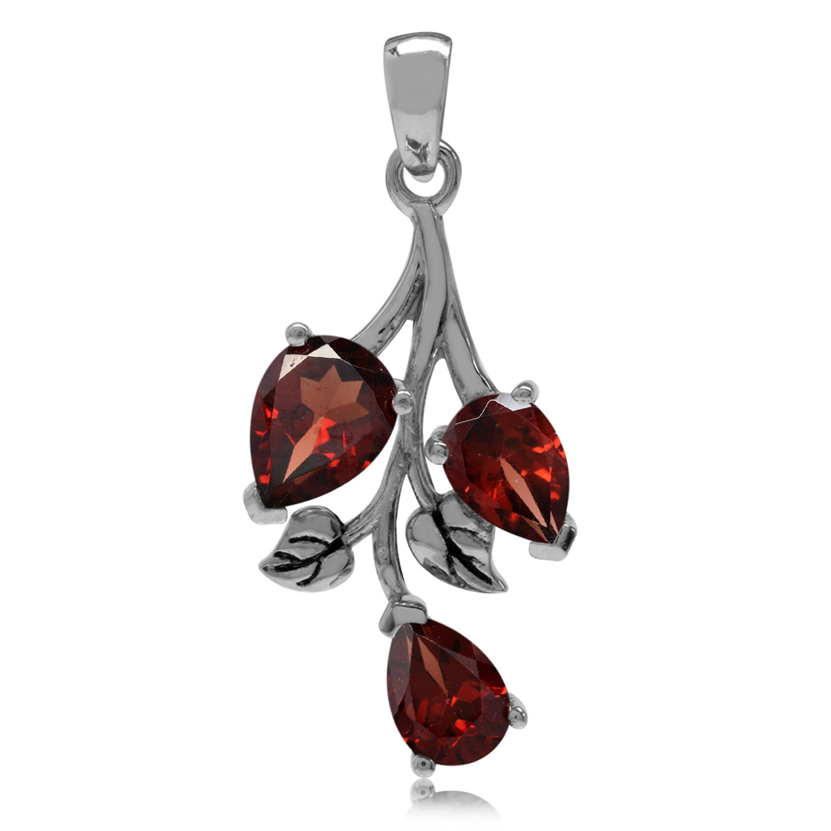 2.85ct. Natural Garnet 925 Sterling Silver Leaf Pendant - Silvershake-store