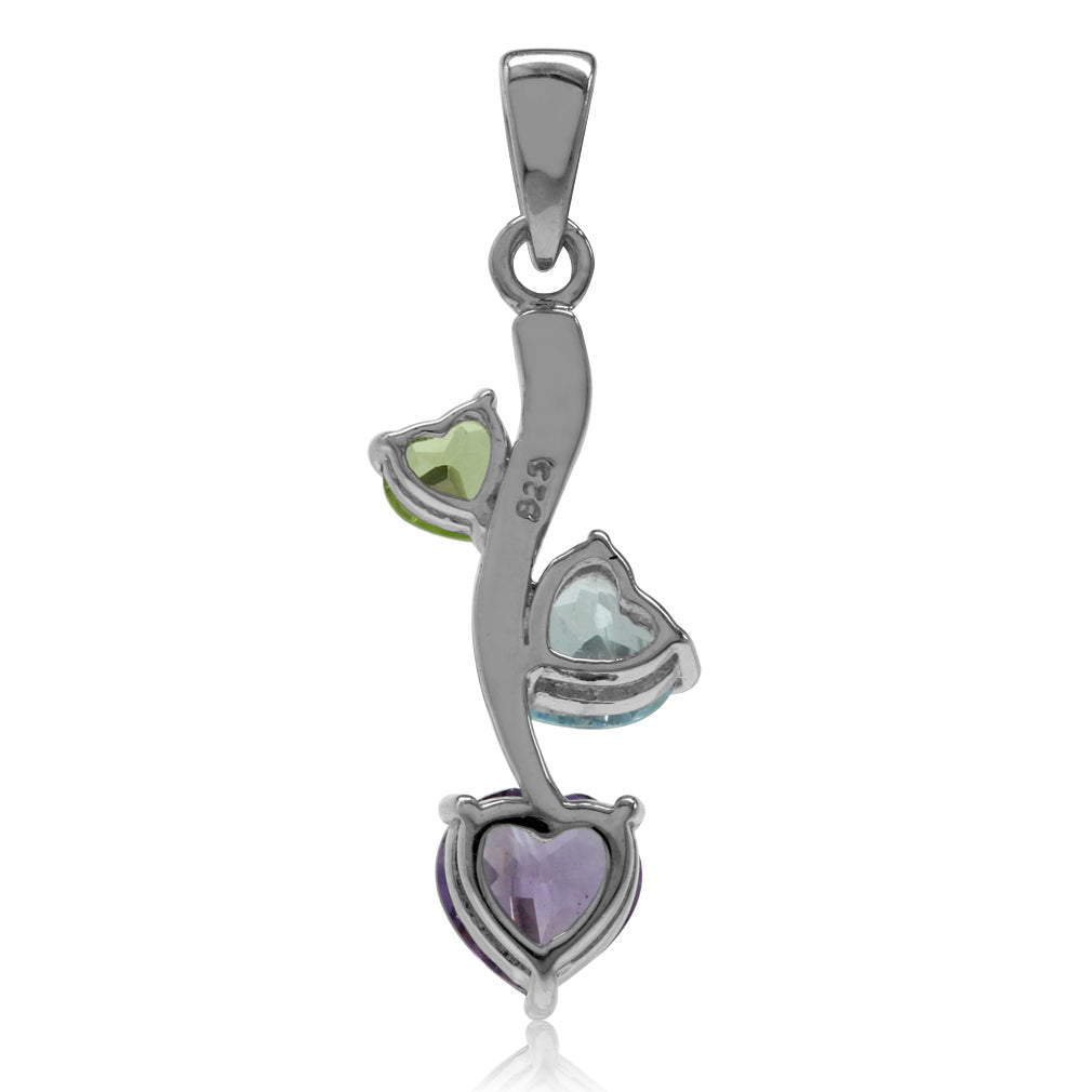 Silvershake Natural Heart Shape Amethyst Blue Topaz and Peridot White Gold Plated 925 Sterling Silver Pendant - Silvershake-store