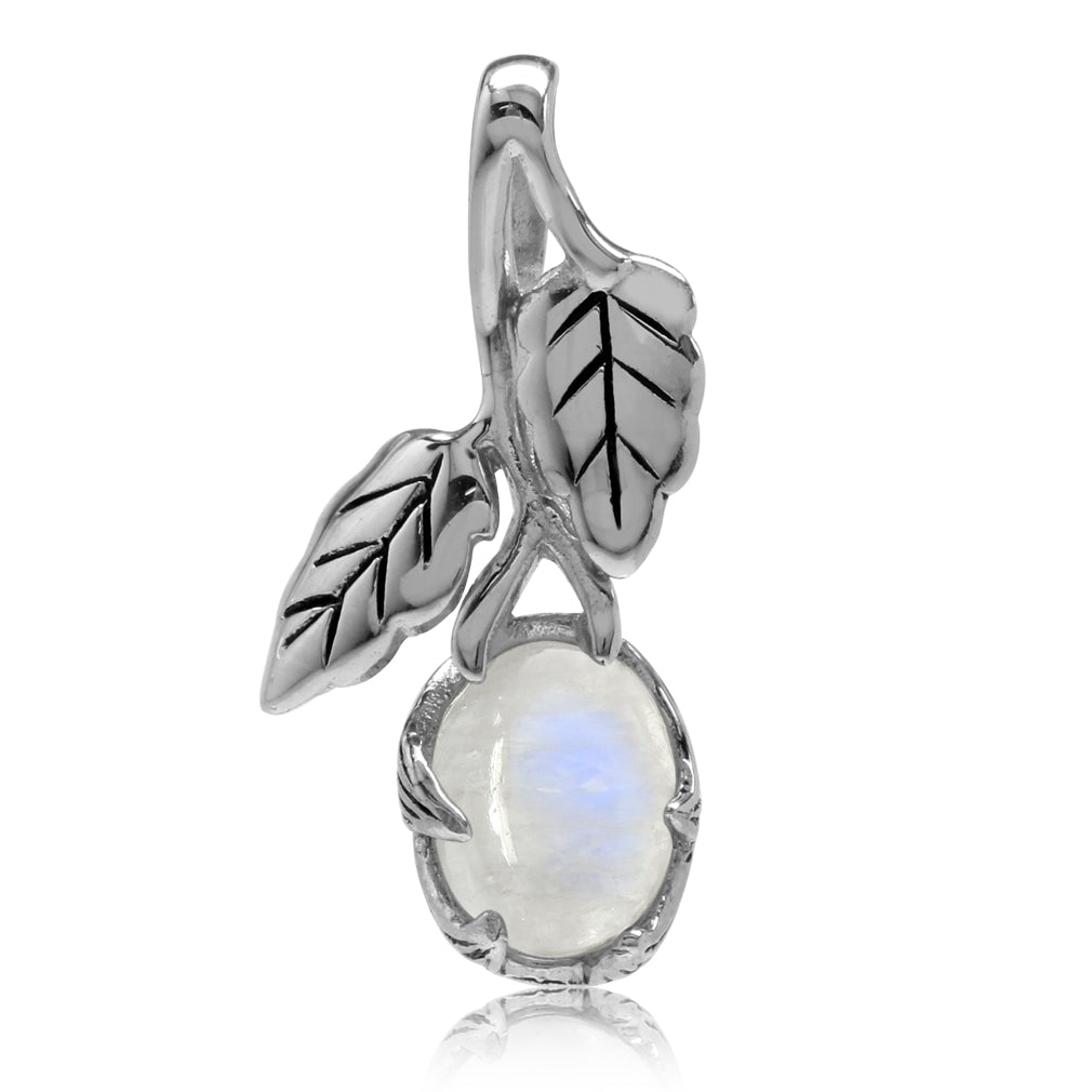 Silvershake Natural Moonstone 925 Sterling Silver Leaf Vintage Inspired Pendant - Silvershake-store
