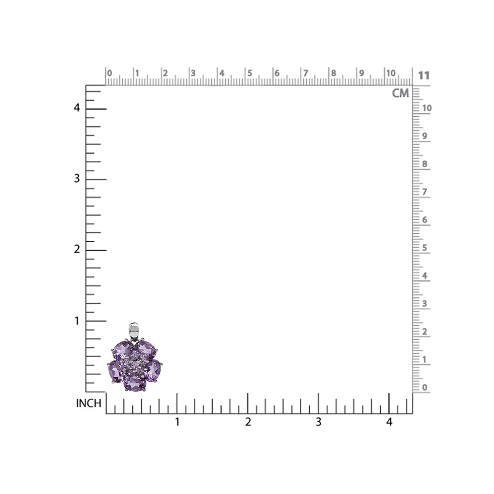 Silvershake 6.46ct. Natural Amethyst White Gold Plated 925 Sterling Silver Flower Cluster Pendant - Silvershake-store