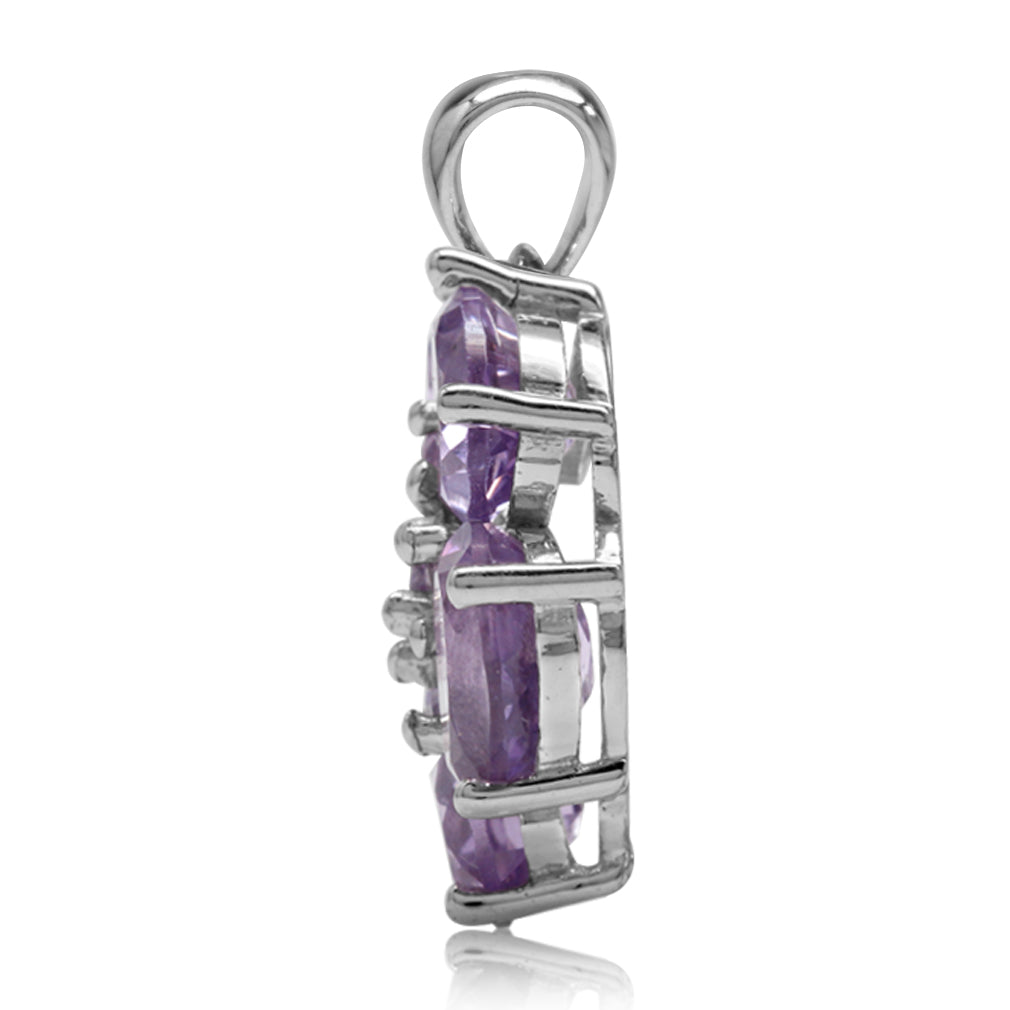 Silvershake 6.46ct. Natural Amethyst White Gold Plated 925 Sterling Silver Flower Cluster Pendant - Silvershake-store