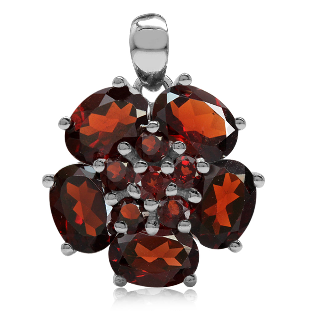 Silvershake 8.15ct. Natural Garnet White Gold Plated 925 Sterling Silver Flower Cluster Pendant - Silvershake-store