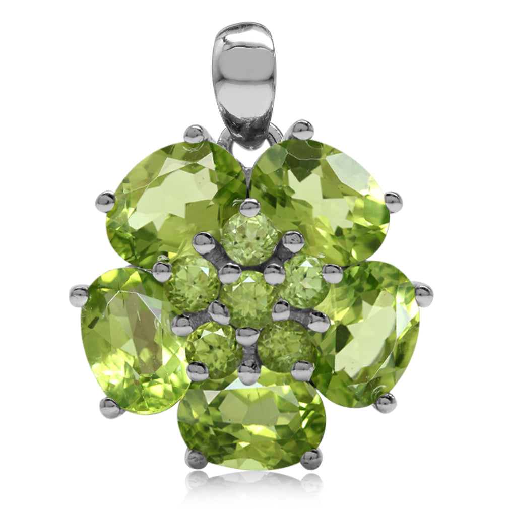 Silvershake 7.97ct. Natural Peridot White Gold Plated 925 Sterling Silver Flower Cluster Pendant - Silvershake-store