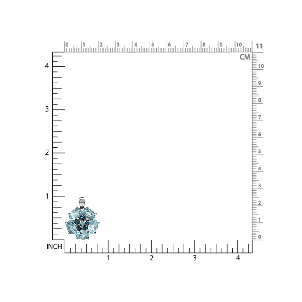 Silvershake 7.69ct. Genuine Blue Topaz and London Blue Topaz 925 Sterling Silver Flower Cluster Pendant - Silvershake-store