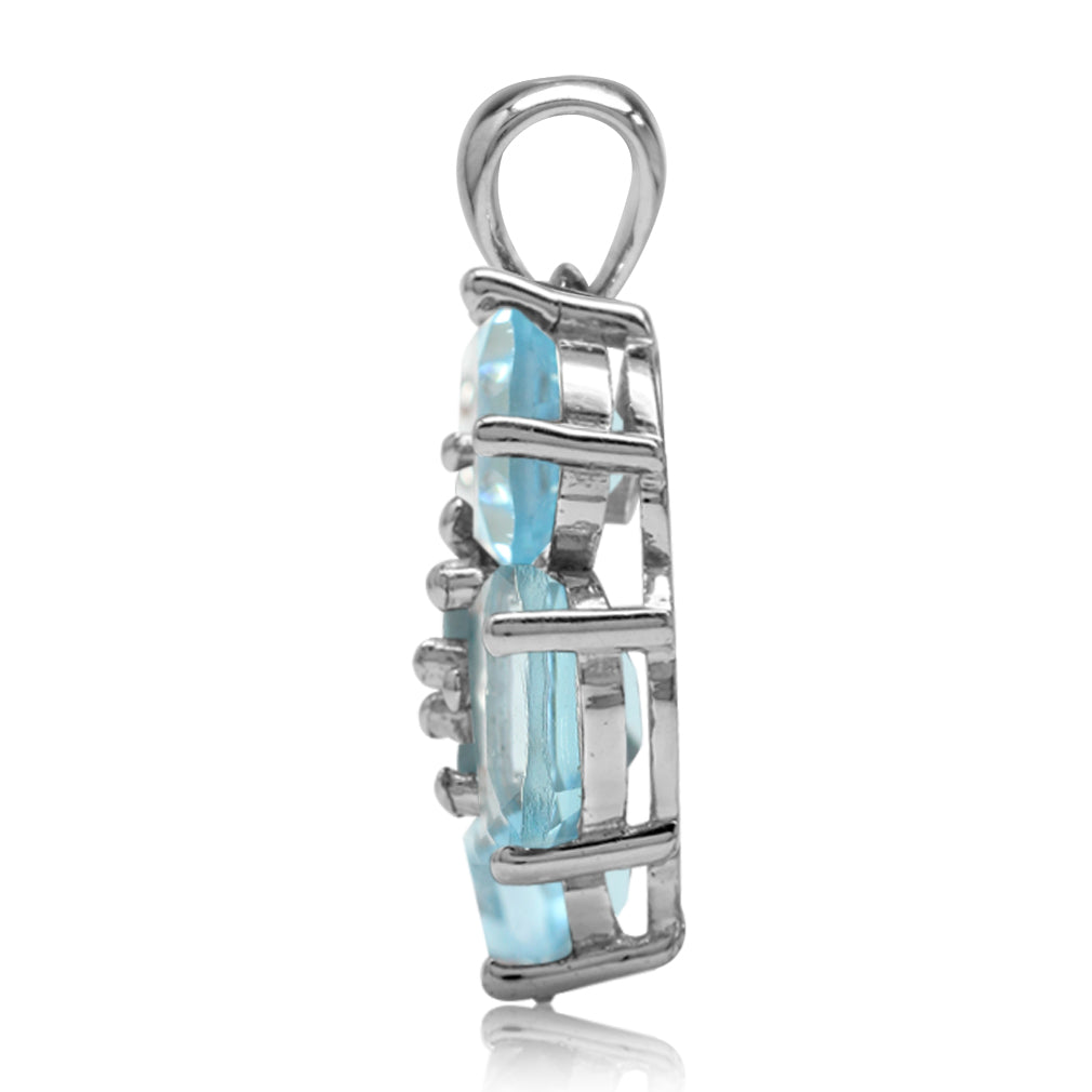 Silvershake 7.69ct. Genuine Blue Topaz and London Blue Topaz 925 Sterling Silver Flower Cluster Pendant - Silvershake-store