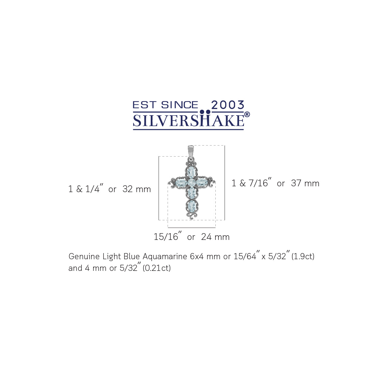 Silvershake 2.11ct. Genuine Blue Aquamarine White Gold Plated 925 Sterling Silver Victorian Cross Pendant - Silvershake-store