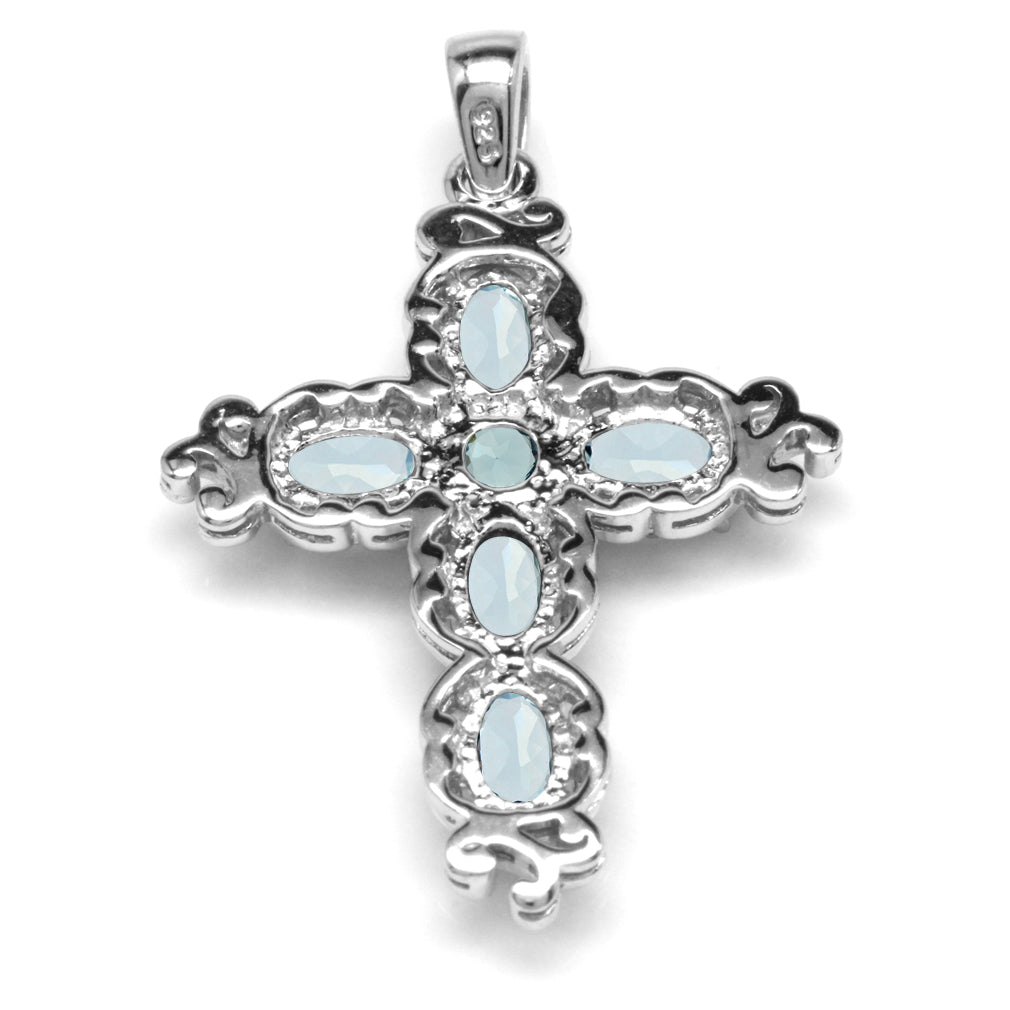 Silvershake 2.11ct. Genuine Blue Aquamarine White Gold Plated 925 Sterling Silver Victorian Cross Pendant - Silvershake-store