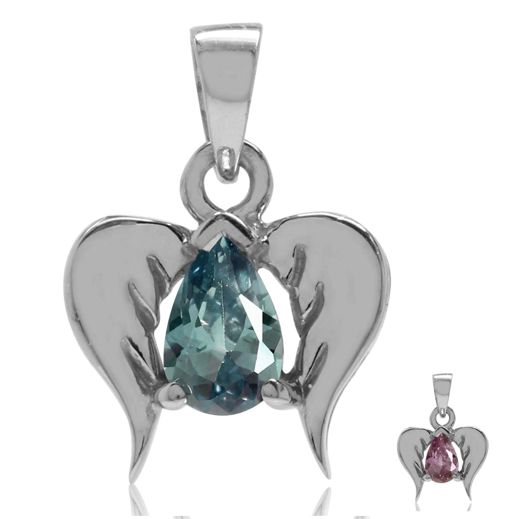 Silvershake Simulated Color Change Alexandrite White Gold Plated 925 Sterling Silver Angel Wings Pendant - Silvershake-store
