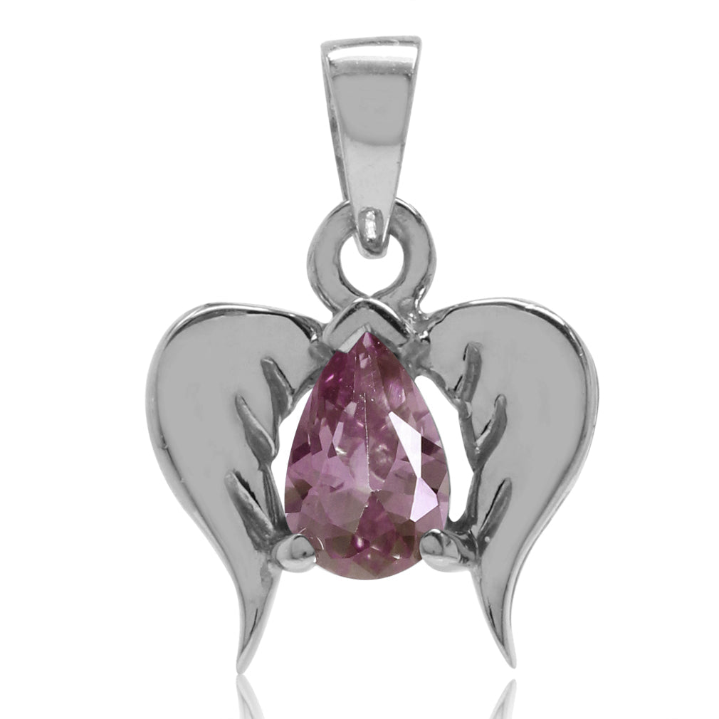 Silvershake Simulated Color Change Alexandrite White Gold Plated 925 Sterling Silver Angel Wings Pendant - Silvershake-store