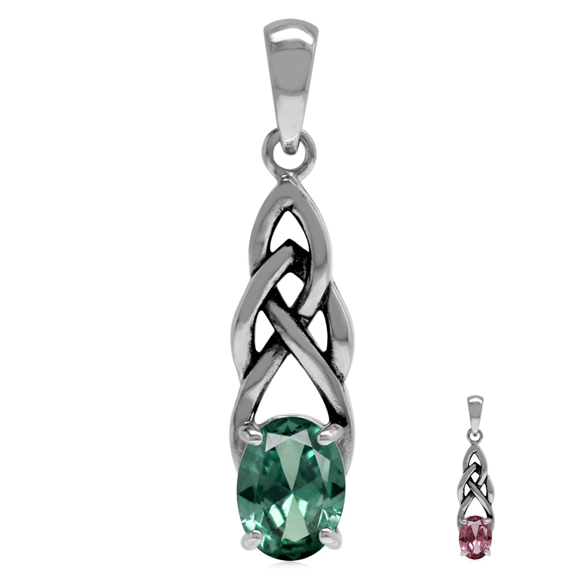 Simulated Color Change Alexandrite 925 Sterling Silver Celtic Knot Solitaire Pendant - Silvershake-store