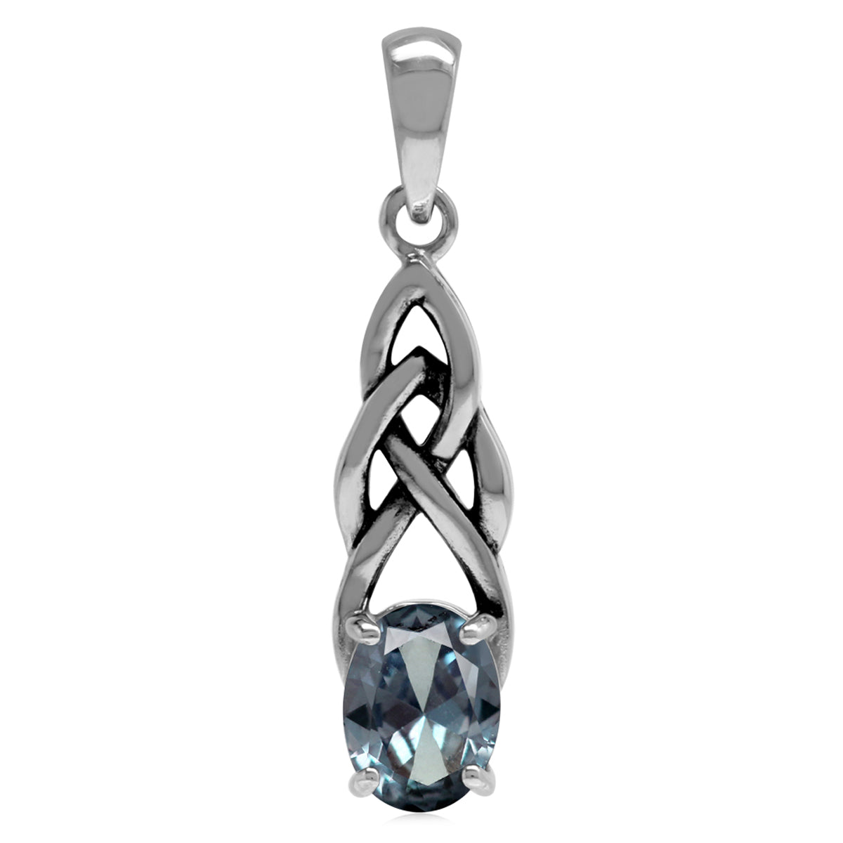 Simulated Color Change Alexandrite 925 Sterling Silver Celtic Knot Solitaire Pendant - Silvershake-store