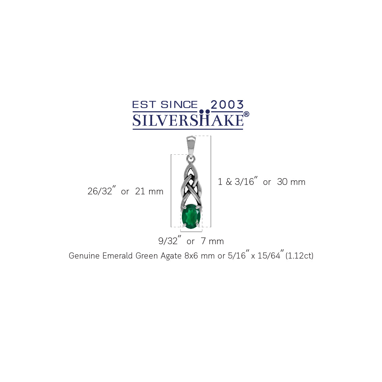 1.12ct. Natural Emerald Green Agate 925 Sterling Silver Celtic Knot Solitaire Pendant - Silvershake-store