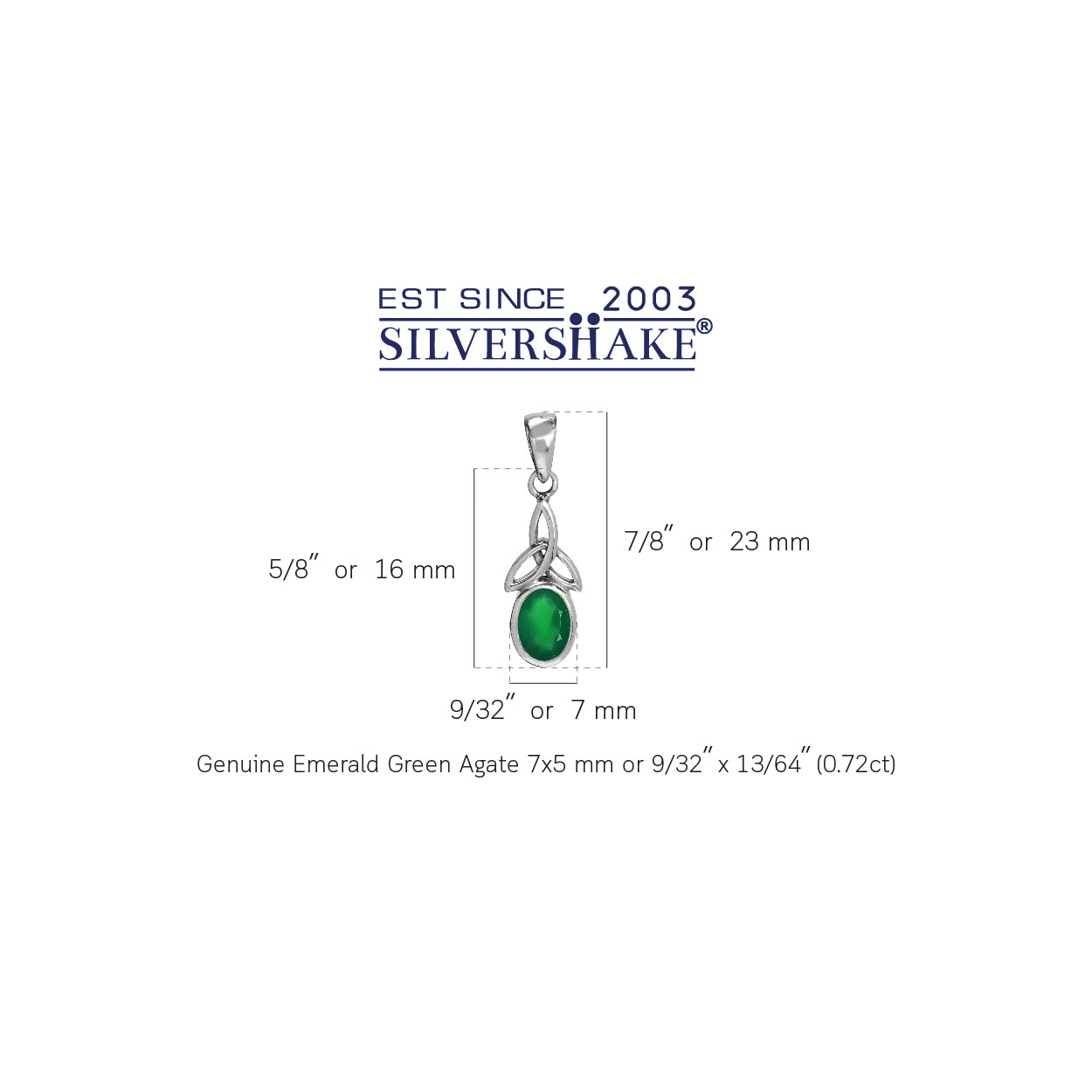 Natural Emerald Green Agate White Gold Plated 925 Sterling Silver Triquetra Celtic Knot Pendant - Silvershake-store