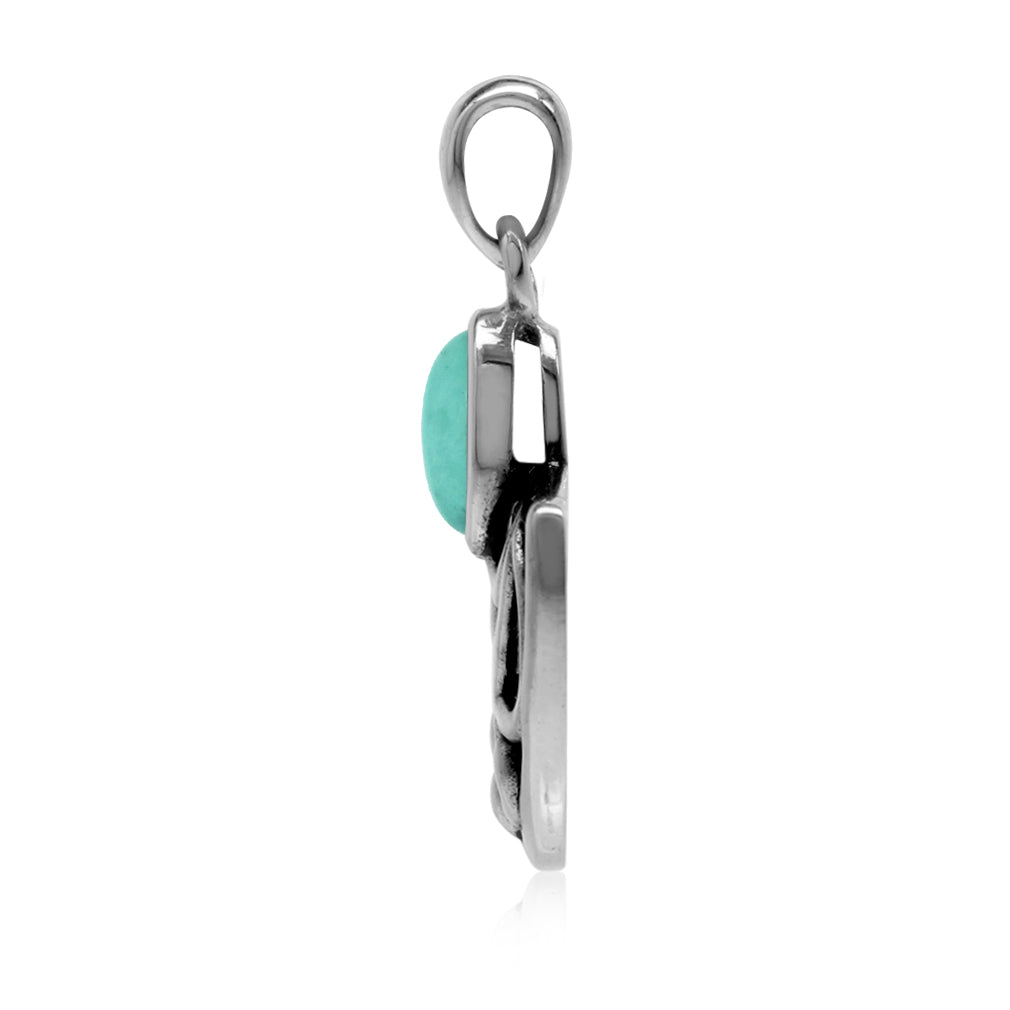 Silvershake Created Oval Shape Green Turquoise 925 Sterling Silver Filigree Swirl and Spiral Semi Circle Pendant - Silvershake-store