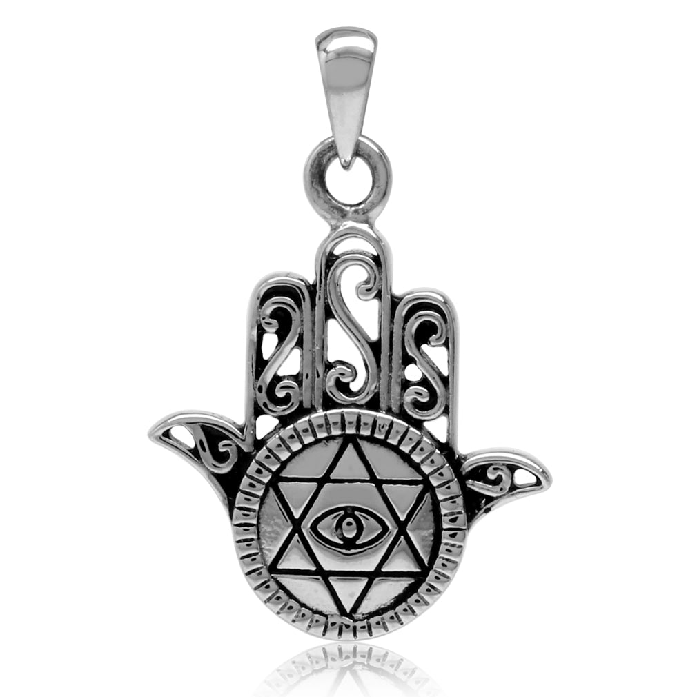 Silvershake 925 Sterling Silver Star of David and Evil Eye on Hamsa Hand Charm Pendant - Silvershake-store