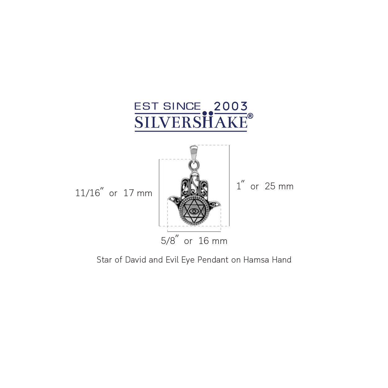 Silvershake 925 Sterling Silver Star of David and Evil Eye on Hamsa Hand Charm Pendant - Silvershake-store