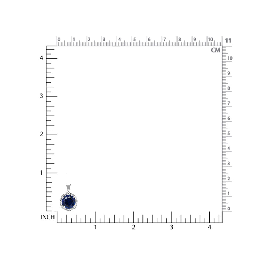 Silvershake 9mm Round Shape Synthetic Sapphire Blue White Gold Plated 925 Sterling Silver Halo Pendant - Silvershake-store