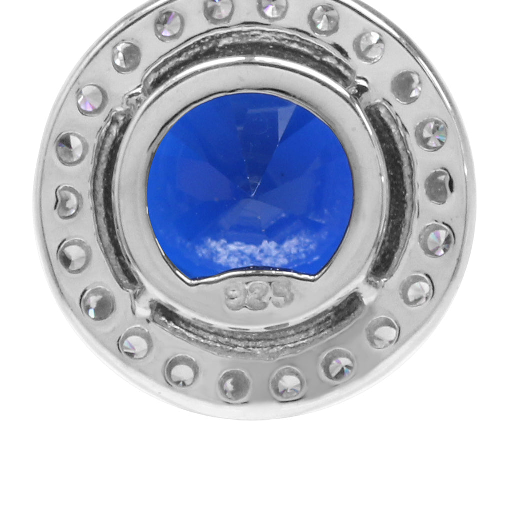 Silvershake 9mm Round Shape Synthetic Sapphire Blue White Gold Plated 925 Sterling Silver Halo Pendant - Silvershake-store