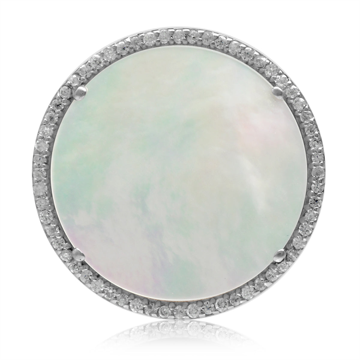 Silvershake 20mm Round Disc Shape Mother of Pearl White Gold Plated 925 Sterling Silver Pendant - Silvershake-store