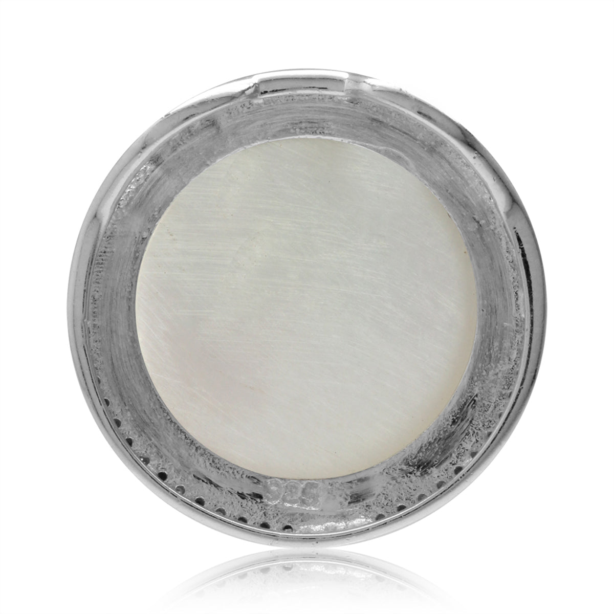 Silvershake 20mm Round Disc Shape Mother of Pearl White Gold Plated 925 Sterling Silver Pendant - Silvershake-store