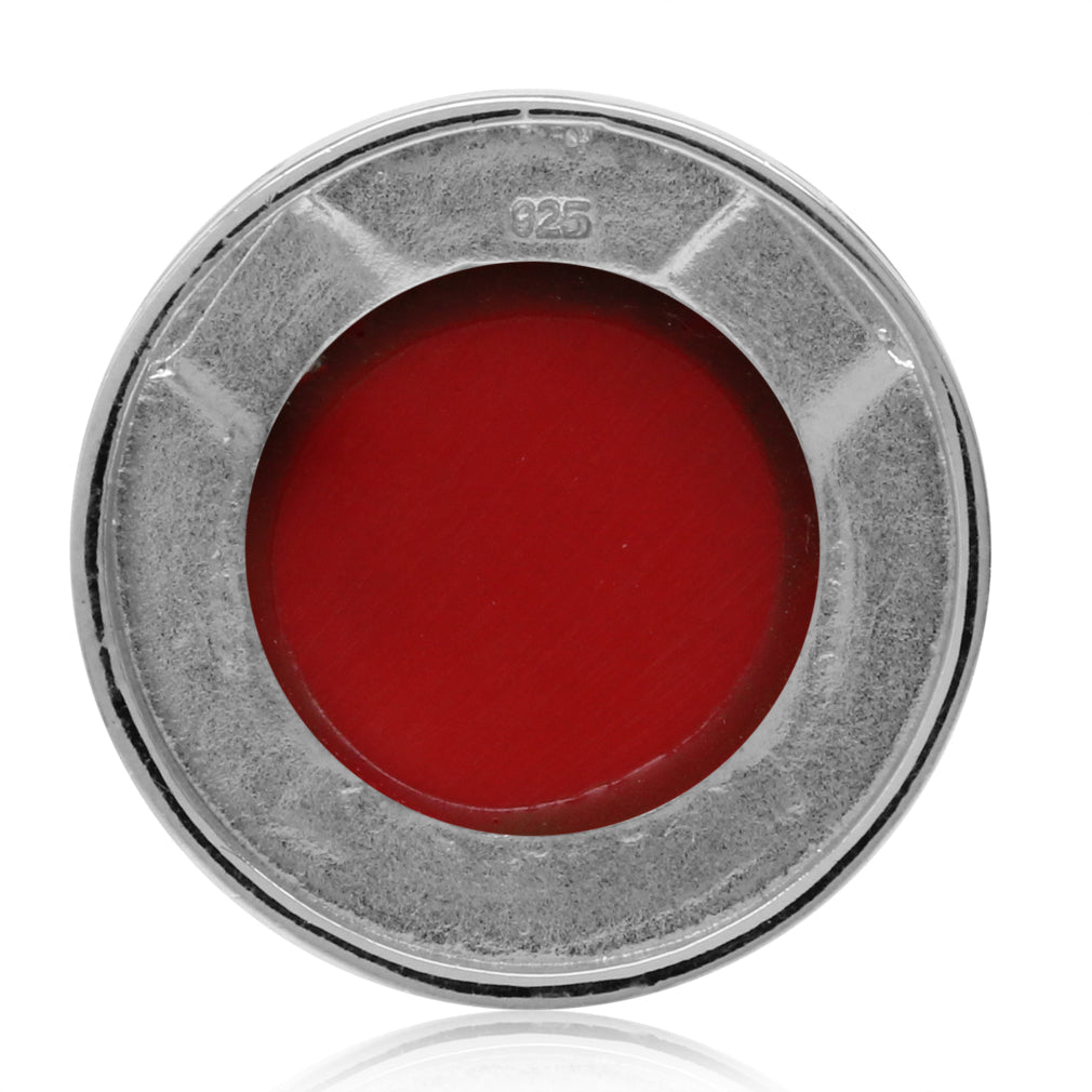 Silvershake 17mm Created Red Coral 925 Sterling Silver Floating Slide Circle Modern Style Pendant - Silvershake-store