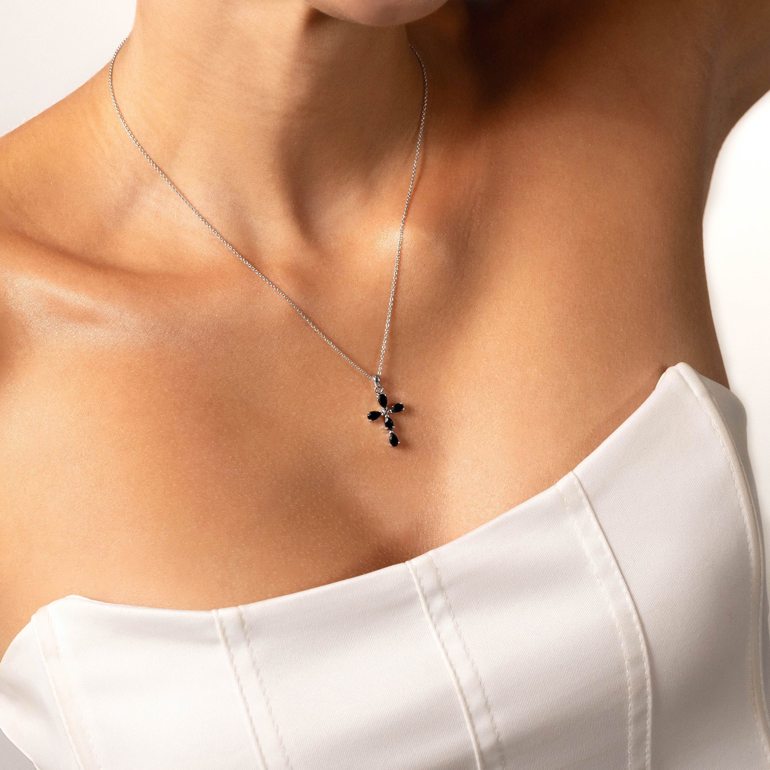 Genuine Blue Aquamarine White Gold Plated 925 Sterling Silver Cross Pendant - Silvershake-store