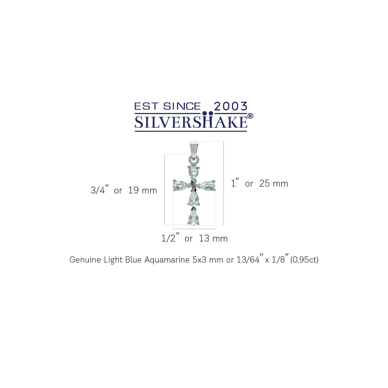 Genuine Blue Aquamarine White Gold Plated 925 Sterling Silver Cross Pendant - Silvershake-store