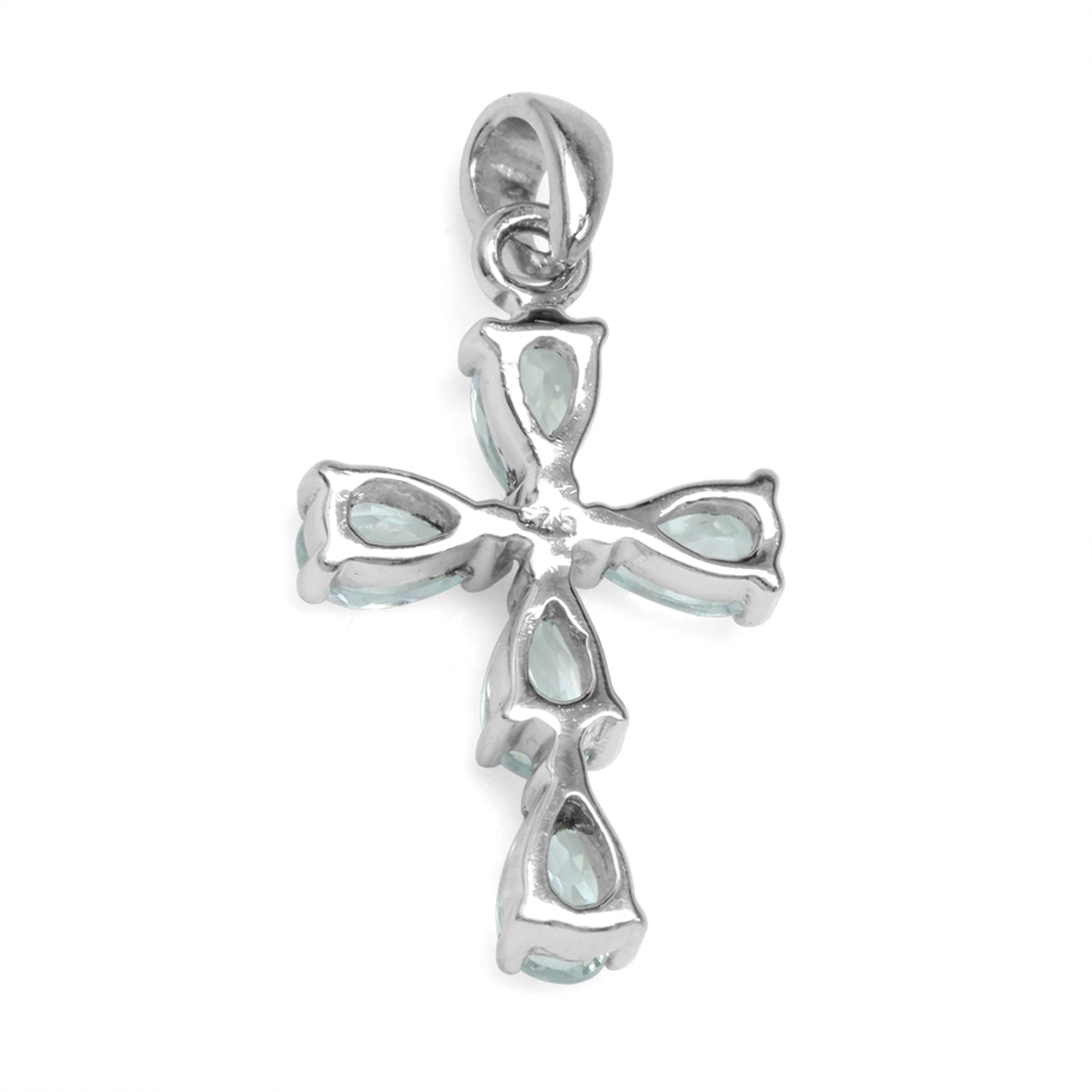 Genuine Blue Aquamarine White Gold Plated 925 Sterling Silver Cross Pendant - Silvershake-store
