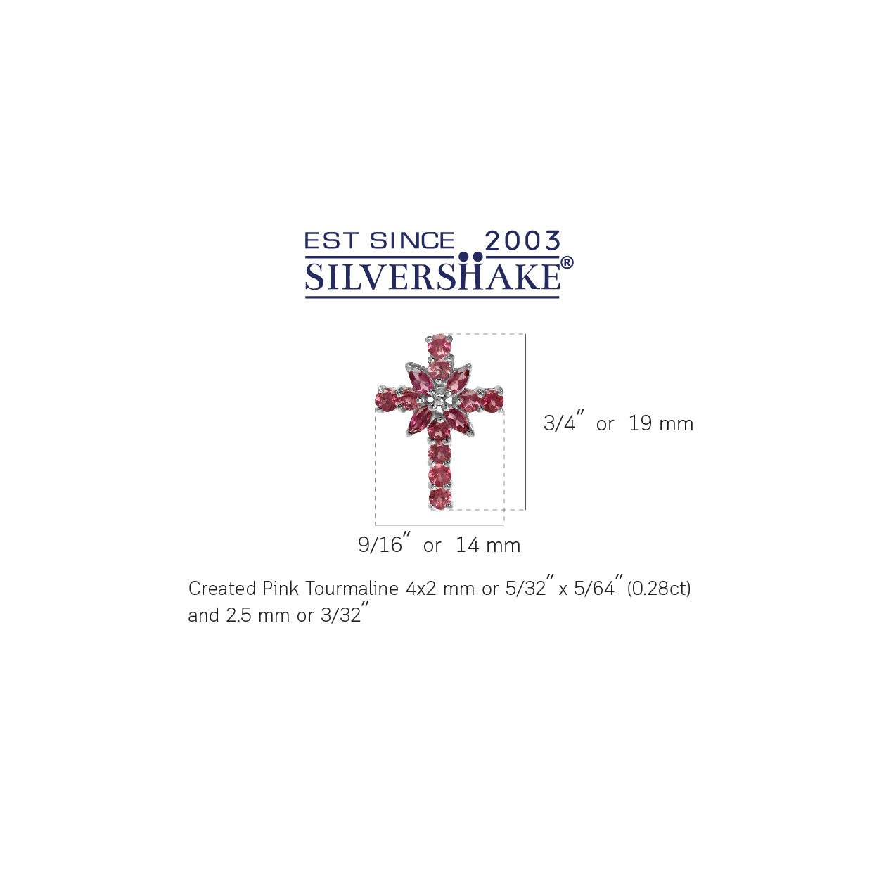 Silvershake Natural Pink Tourmaline White Gold Plated 925 Sterling Silver Cross Pendant - Silvershake-store