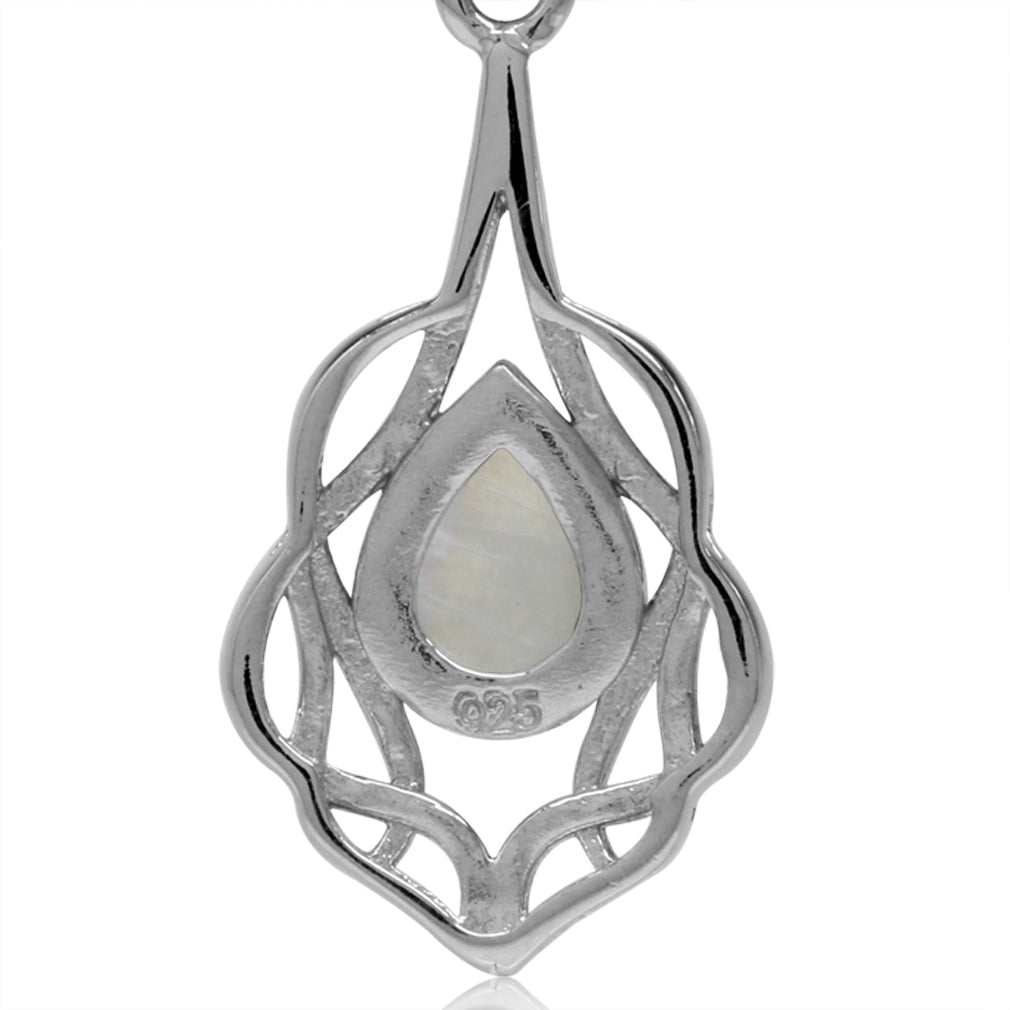 Natural Moonstone White Gold Plated 925 Sterling Silver Celtic Knot Drop Solitaire Pendant - Silvershake-store