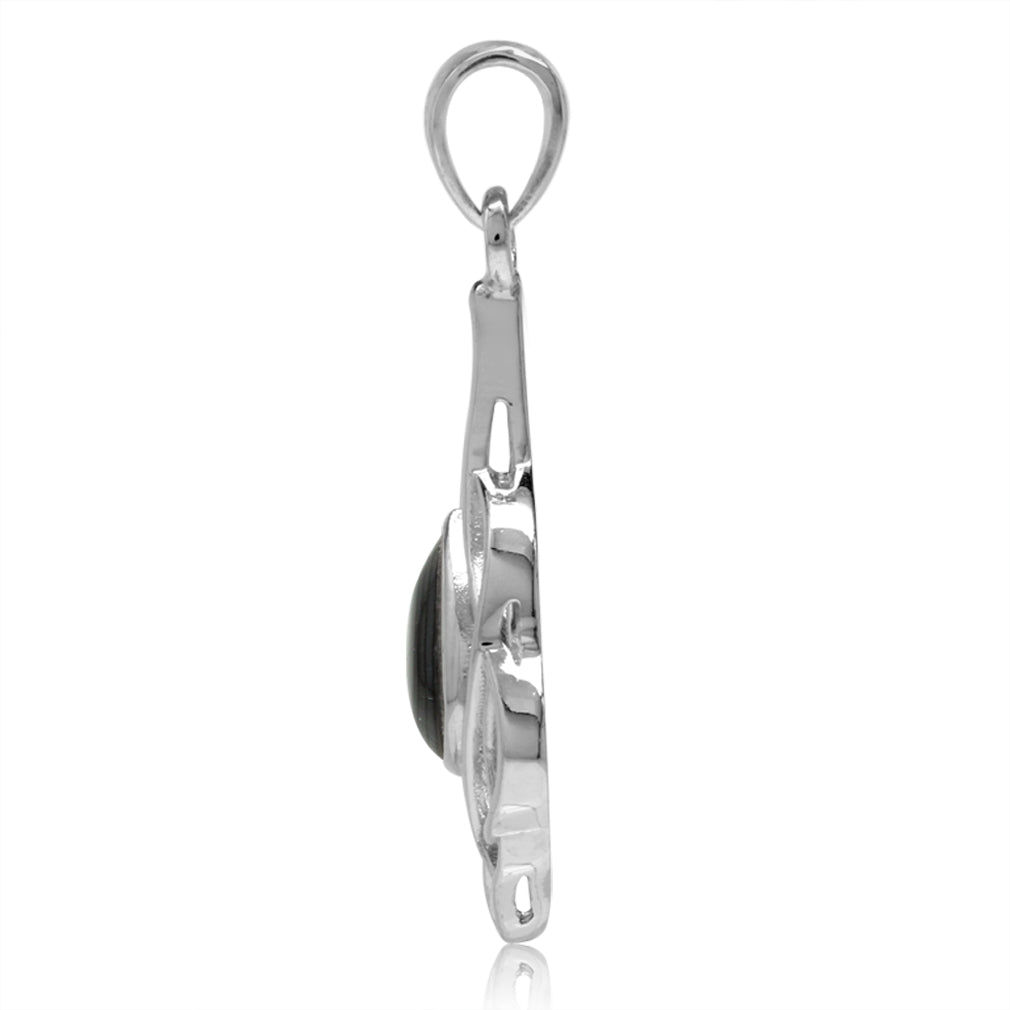 Silvershake Abalone Paua Shell White Gold Plated 925 Sterling Silver Celtic Knot Drop Solitaire Pendant - Silvershake-store