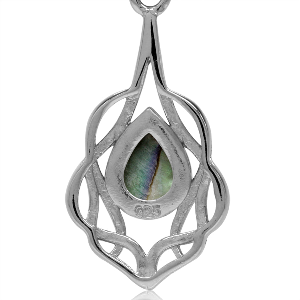 Silvershake Abalone Paua Shell White Gold Plated 925 Sterling Silver Celtic Knot Drop Solitaire Pendant - Silvershake-store
