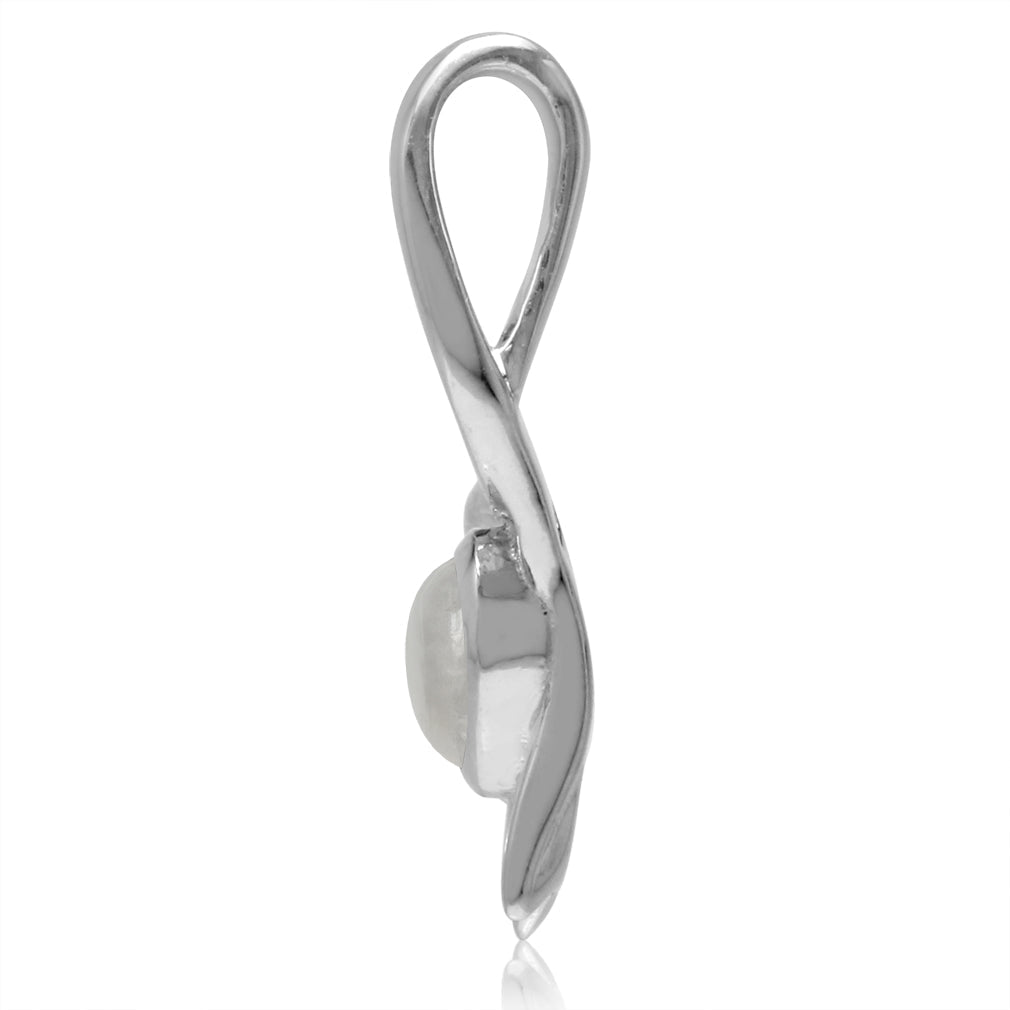 Natural Moonstone White Gold Plated 925 Sterling Silver Ginkgo Leaf Solitaire Pendant - Silvershake-store