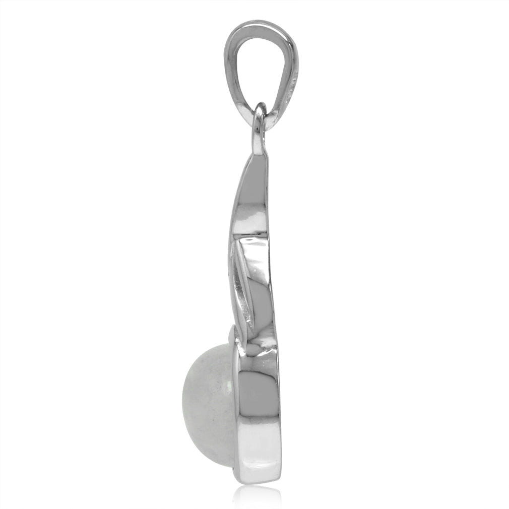 7mm Natural Round Shape Moonstone White Gold Plated 925 Sterling Silver Casual Solitaire Pendant - Silvershake-store