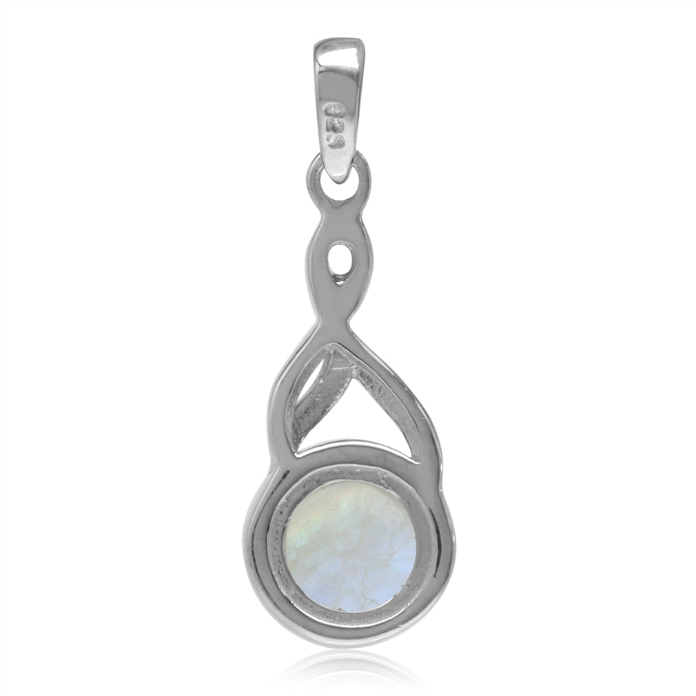 7mm Natural Round Shape Moonstone White Gold Plated 925 Sterling Silver Casual Solitaire Pendant - Silvershake-store