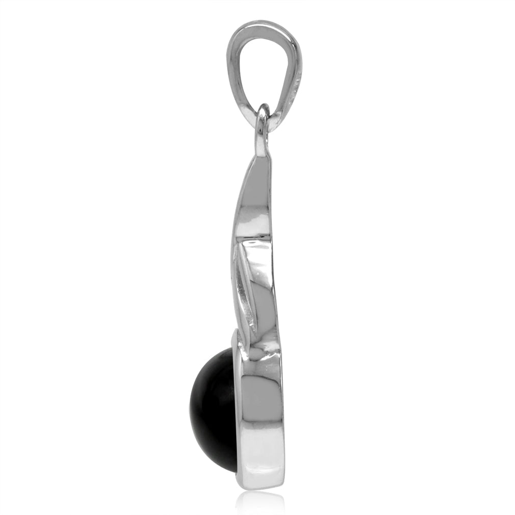 7mm Genuine Round Shape Black Onyx White Gold Plated 925 Sterling Silver Casual Solitaire Pendant - Silvershake-store