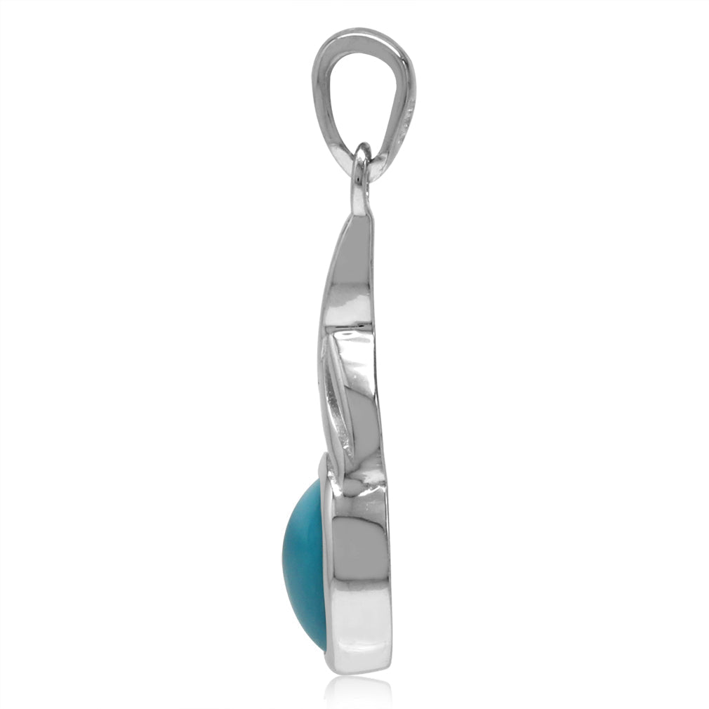 7mm Genuine Round Arizona American Turquoise White Gold Plated 925 Sterling Silver Casual Solitaire Pendant Jewelry for Women - Silvershake-store