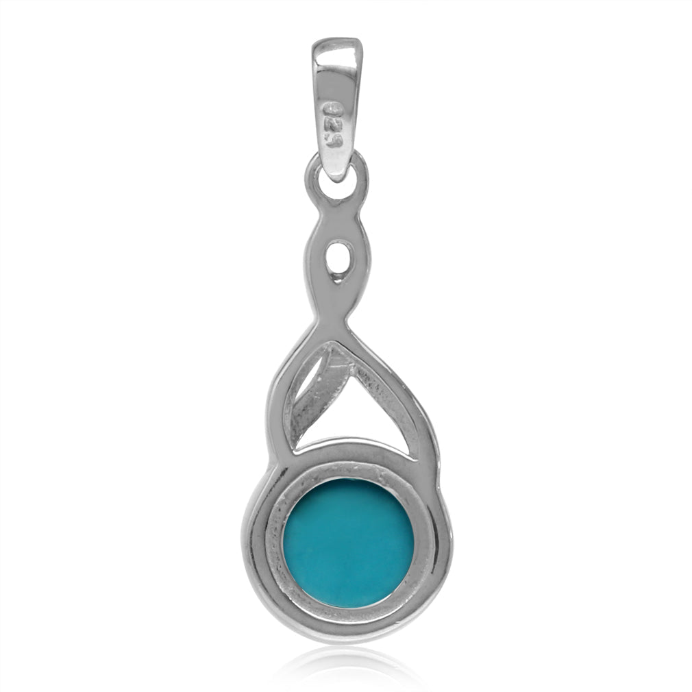 7mm Genuine Round Arizona American Turquoise White Gold Plated 925 Sterling Silver Casual Solitaire Pendant Jewelry for Women - Silvershake-store